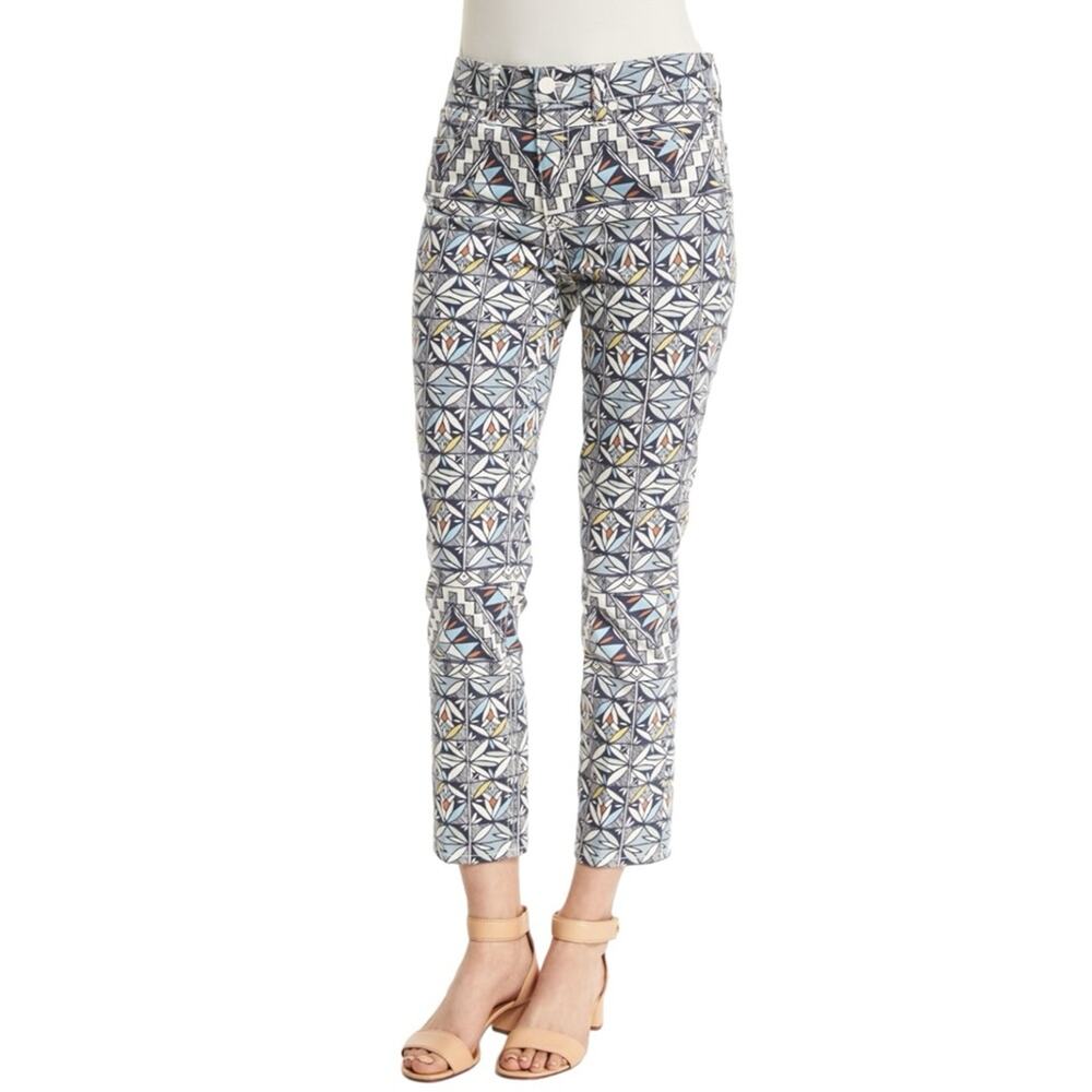 Tory Burch Acoma Printed Cropped Pants 28 in Riviera Blue
